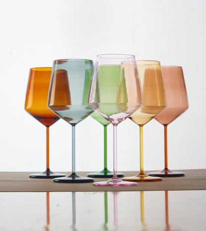 Coloured Tube Wine Glass  | 400 ml | Set of 2, 4, 6