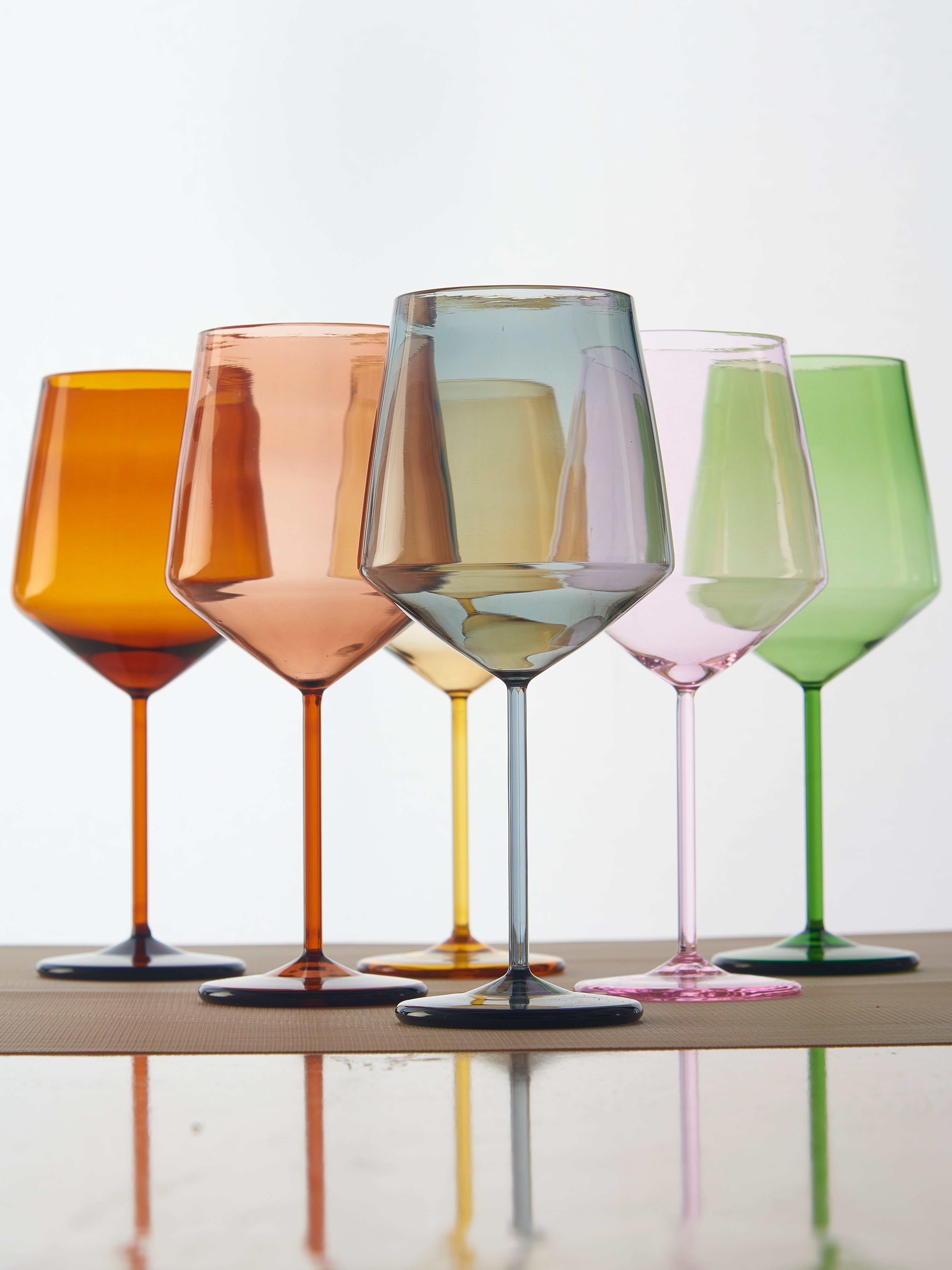 Coloured tube wine glass modern designer stemware Tube style coloured wine glass premium designer drinkware the glass couture collection