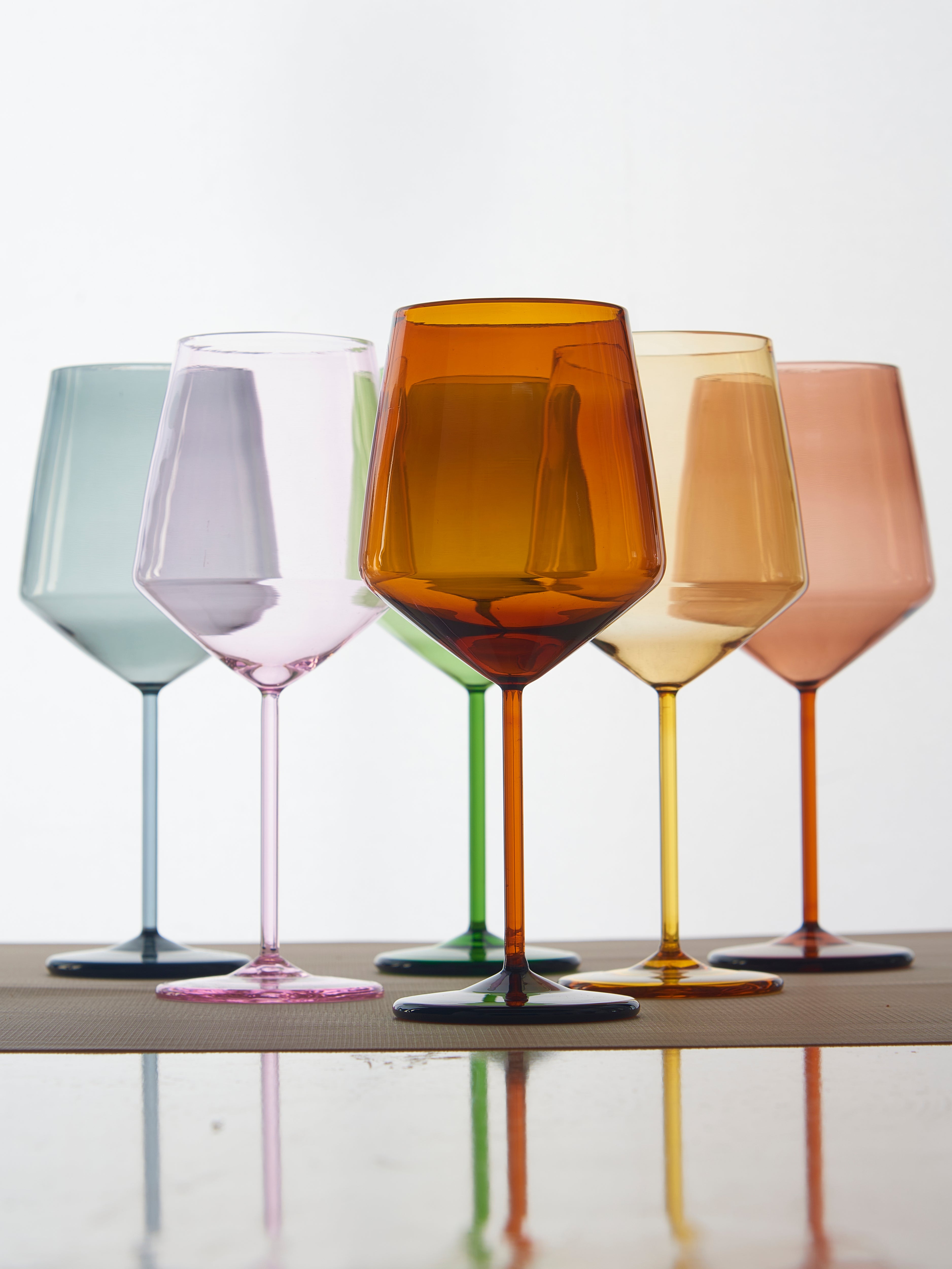 Coloured tube wine glass modern designer stemware Tube style coloured wine glass premium designer drinkware the glass couture collection