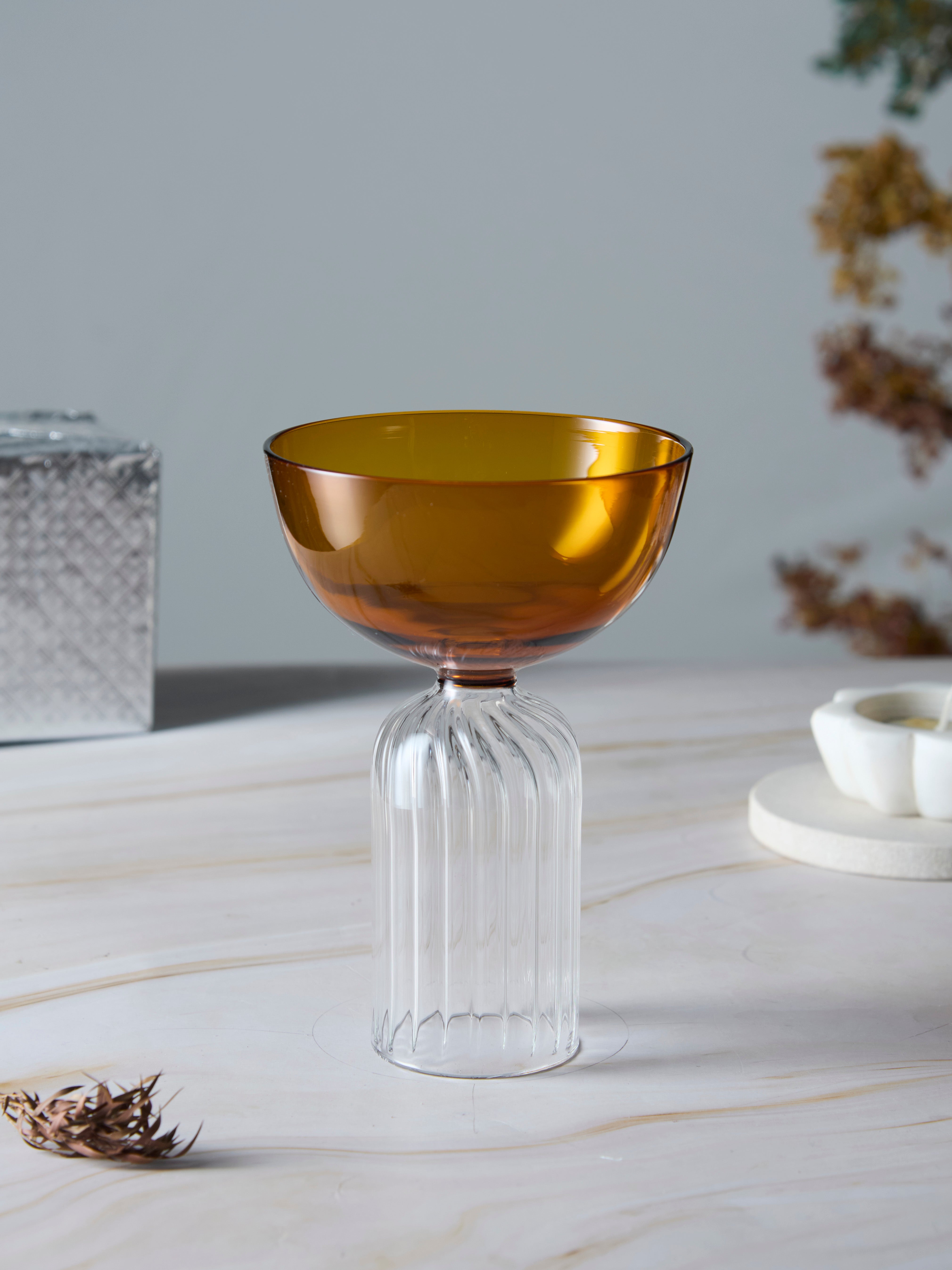 Coloured Centennial Fluted Stem Cup Glass | 200 ml | Set of 2, 4, 6