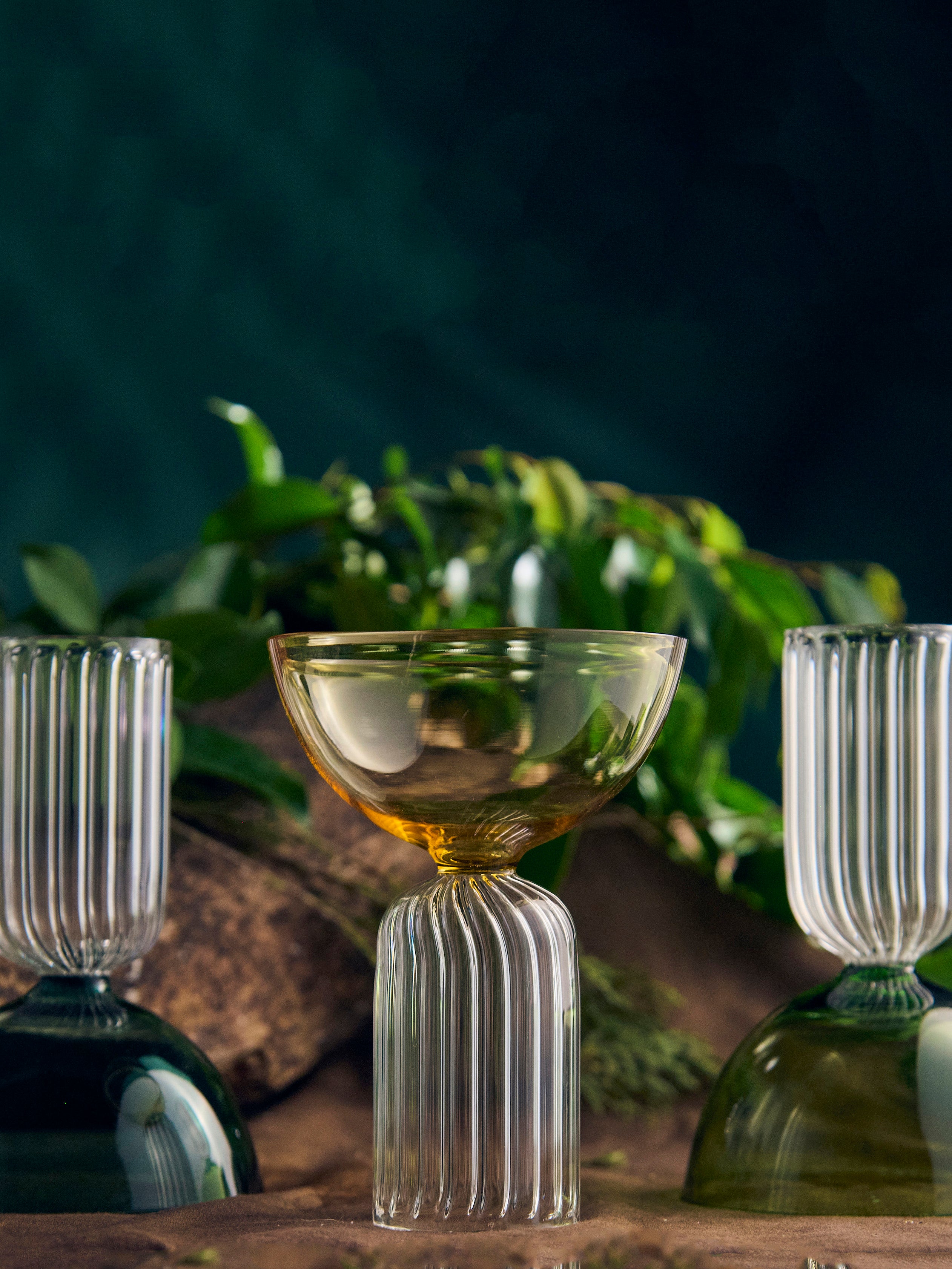 Coloured Centennial Fluted Stem Cup Glass | 200 ml | Set of 2, 4, 6