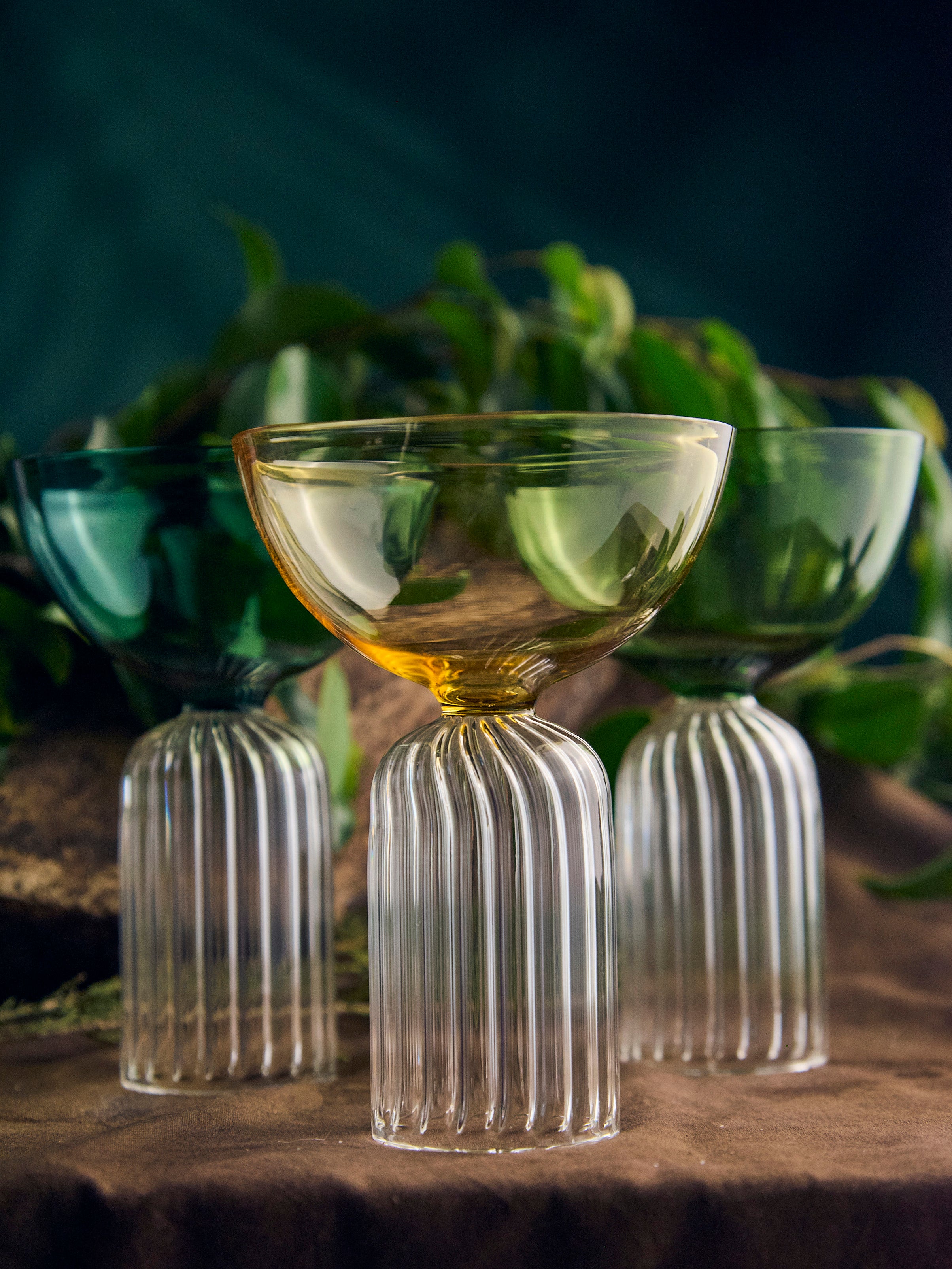 Coloured Centennial Fluted Stem Cup Glass | 200 ml | Set of 2, 4, 6