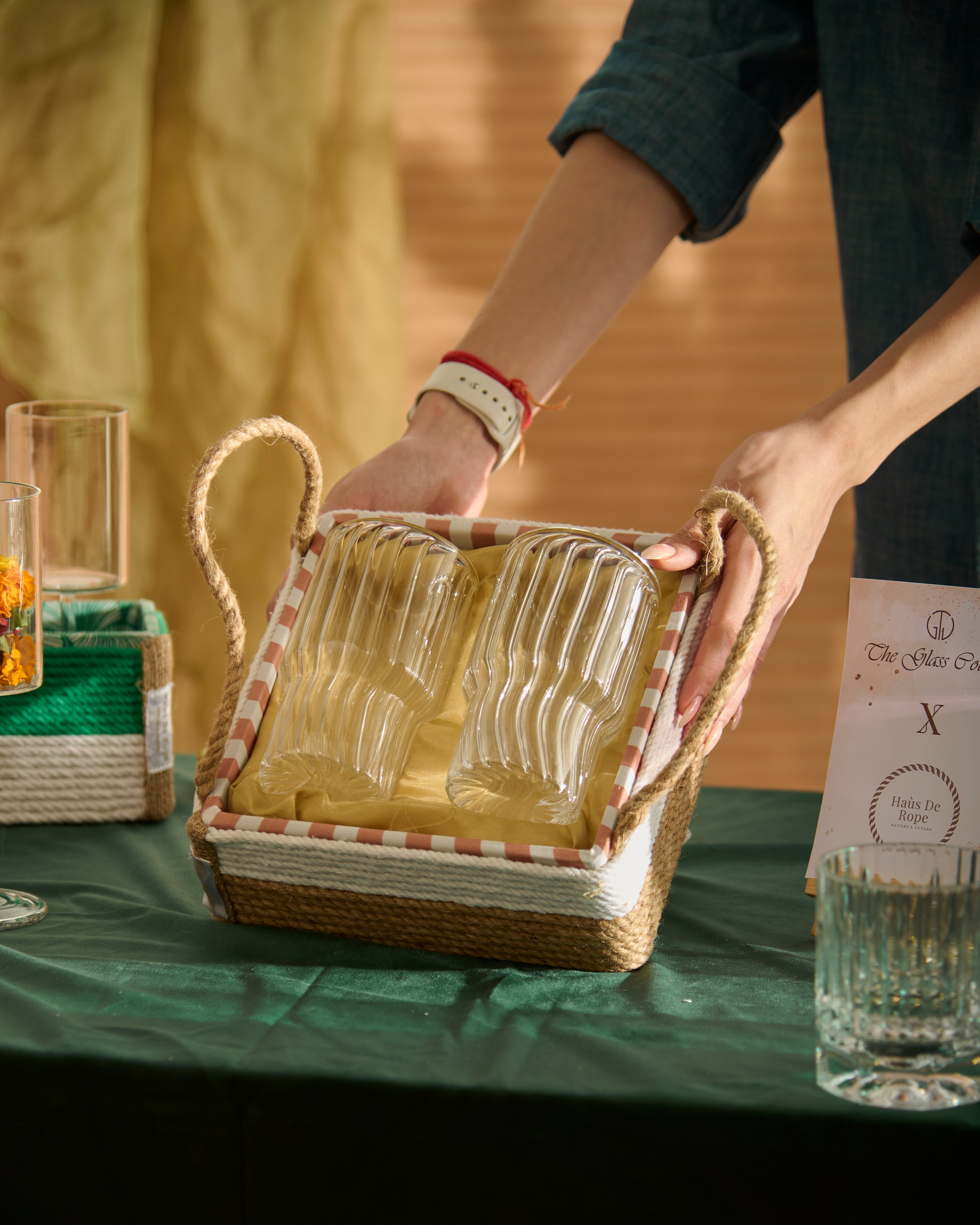 Ribbed texture drinking glass elegant vertical lines premium everyday glassware Vertical ribbed pattern detail drinking glass clear crystal glassware Ribbed drinking glass used for serving water juice and cocktails at home dining table